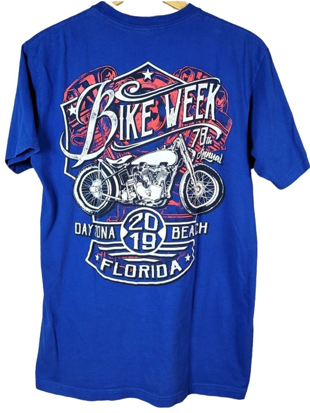 Mens 2019 Bike Week T Shirt Blue Medium Daytona Beach FL 78th Annual Motorcycle